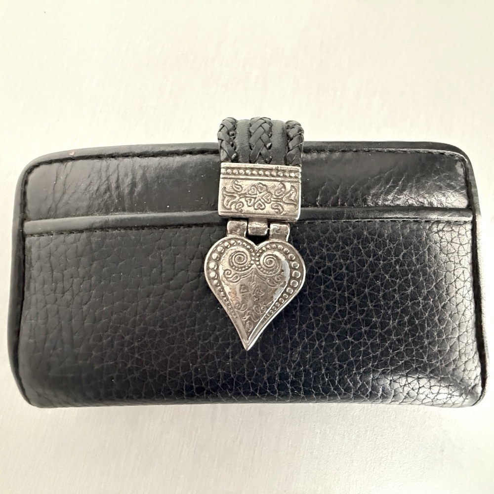 Black leather Women's Brighton Wallet with silver heart clasp